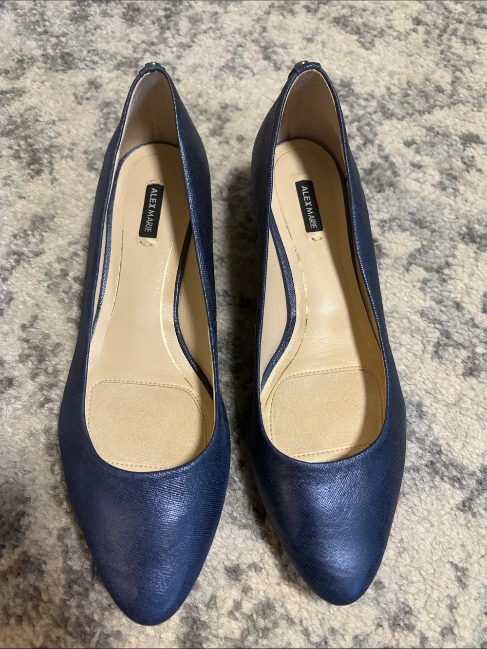 Alex Marie Navy Blue Low Wedge Moriah Leather Pumps